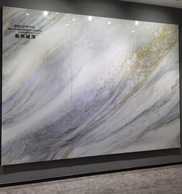 SKU-02-乘风破浪 单片 3D Continuous Pattern High Gloss PET Marble Pattern 1200x2400mm