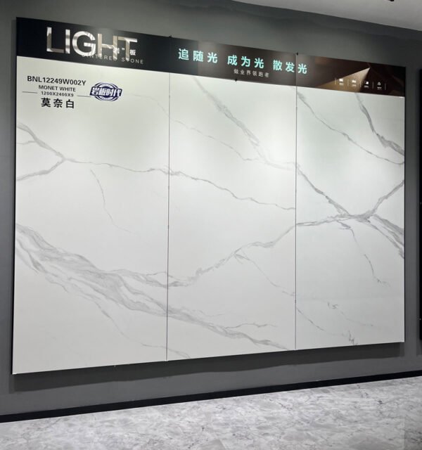 SKU-08-莫奈白 单片 3D Continuous Pattern High Gloss PET Marble Pattern 1200x2400mm